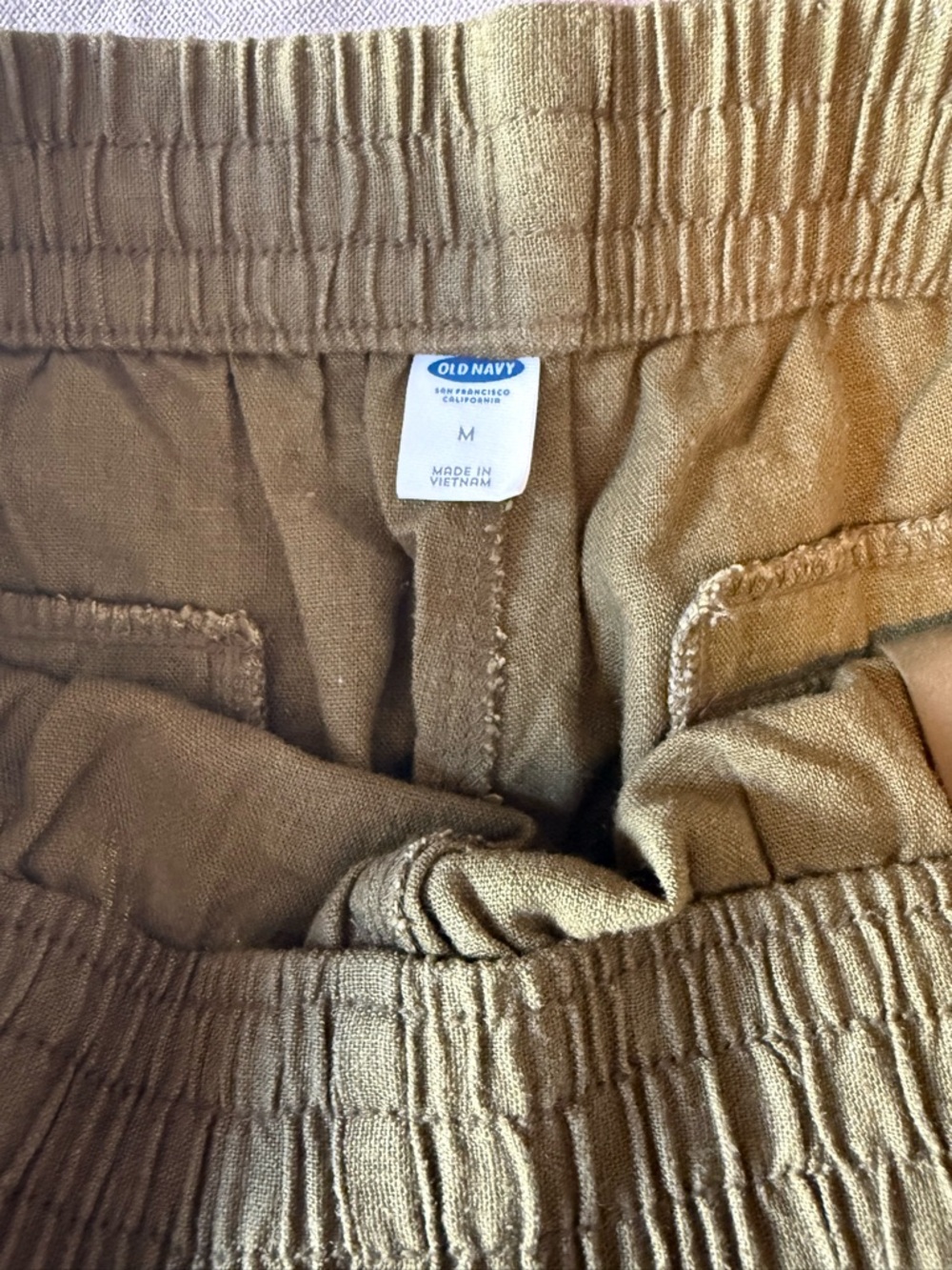 Olive Linen Blend Shorts Old Navy M Elastic Waist Casual Summer - Picture 3 of 4